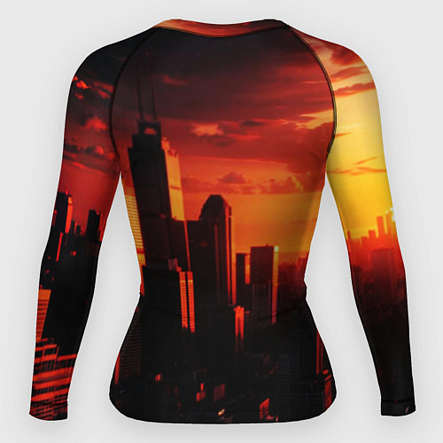 Женский рашгард Стилизованный город оранжевый закат / 3D-принт – фото 2