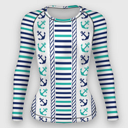 Женский рашгард Морской орнамент с якорями и полосками