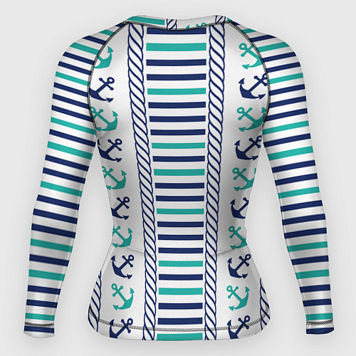 Женский рашгард Морской орнамент с якорями и полосками / 3D-принт – фото 2
