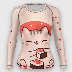 Рашгард женский Милый кот ест суши, цвет: 3D-принт
