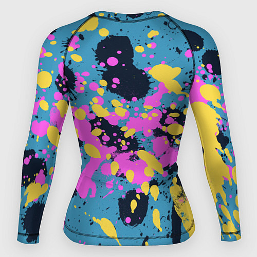 Женский рашгард Брызги краски розовой желтой и темно синей / 3D-принт – фото 2