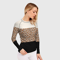 Рашгард женский Леопардовый паттерн с черной и бежевой полосой, цвет: 3D-принт — фото 2