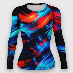 Рашгард женский Синие и красные мазки краски на черном, цвет: 3D-принт