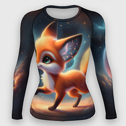 Рашгард женский Лиса бежит по космическому простору, цвет: 3D-принт