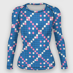 Рашгард женский Синяя розовая с белым плитка, цвет: 3D-принт