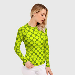 Рашгард женский Желто зеленый неоновый узор ретро в горох, цвет: 3D-принт — фото 2