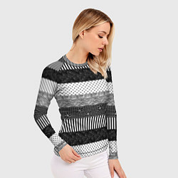 Рашгард женский Черно белый полосатый узор из лоскутов, цвет: 3D-принт — фото 2