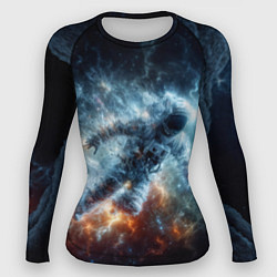 Женский рашгард Космонавт парит в космосе среди звезд