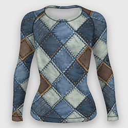 Рашгард женский Джинсовый пэчворк ромбовый узор, цвет: 3D-принт