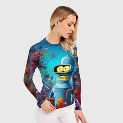 Рашгард женский Робот-сгибальщик Бендер среди монстров - нейроарт, цвет: 3D-принт — фото 2