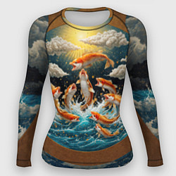 Женский рашгард Большие золотистые рыбы выпрыгивают из воды