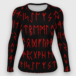 Рашгард женский Красные символы древних рун крупные - паттерн, цвет: 3D-принт
