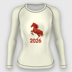 Рашгард женский Символ 2026 года красная огненная лошадь, цвет: 3D-принт