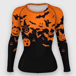 Рашгард женский Хэллоуин тыквы и призраки, цвет: 3D-принт