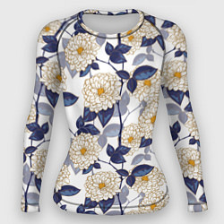 Рашгард женский Цветы с синими листьями, цвет: 3D-принт