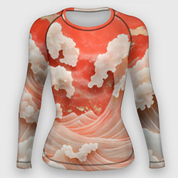 Рашгард женский Японские красные волны, цвет: 3D-принт