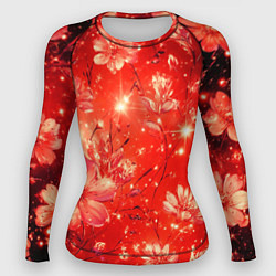 Рашгард женский Цветочный красный с искрами, цвет: 3D-принт