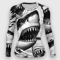 Рашгард женский Белая акула - стая, цвет: 3D-принт