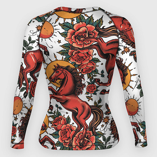 Женский рашгард Красный конь в стиле татуировки / 3D-принт – фото 2