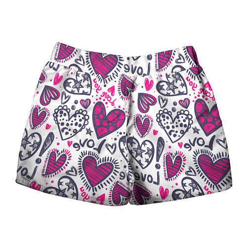 Женские шорты Love - pink hearts / 3D-принт – фото 2
