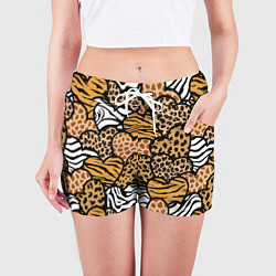 Шорты женские Сердца из шкур африканских животных, цвет: 3D-принт — фото 2