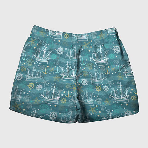 Женские шорты Парусники в море - паттерн / 3D-принт – фото 2