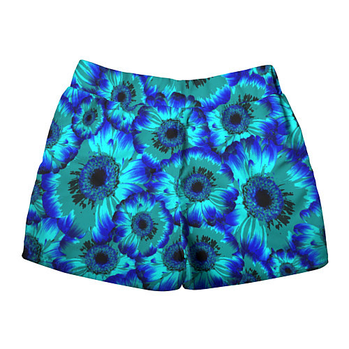 Женские шорты Голубые хризантемы / 3D-принт – фото 2