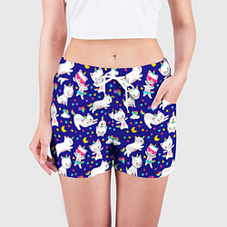 Шорты женские Кот-Единорог, цвет: 3D-принт — фото 2