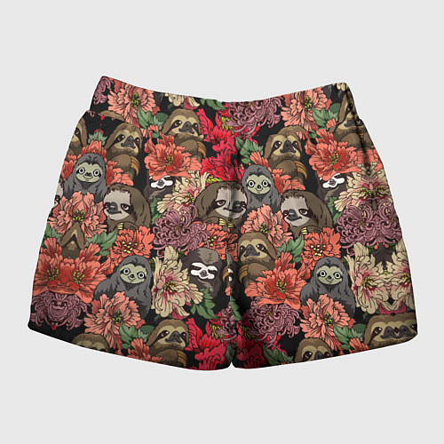 Женские шорты Ленивец & Цветочки / 3D-принт – фото 2