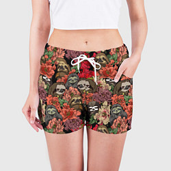 Шорты женские Ленивец & Цветочки, цвет: 3D-принт — фото 2