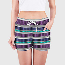 Шорты женские Бирюзово-сиреневый полосатый, цвет: 3D-принт — фото 2