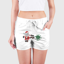 Шорты женские Дед Мороз Против Вируса, цвет: 3D-принт — фото 2