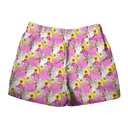 Женские шорты Полевые фиолетовые и желтые цветочки / 3D-принт – фото 2