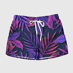 Шорты женские Neon Tropical plants pattern, цвет: 3D-принт