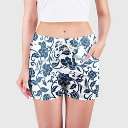 Шорты женские Гжелевые цветы, цвет: 3D-принт — фото 2