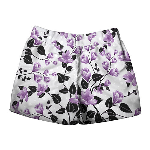 Женские шорты Распустившиеся фиолетовые цветы / 3D-принт – фото 2