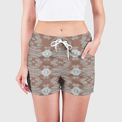 Шорты женские Геометрическая графика Узор коричневого и серого ц, цвет: 3D-принт — фото 2