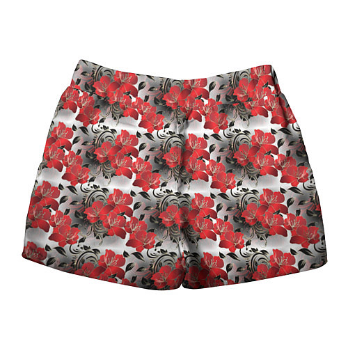 Женские шорты Красные абстрактные цветы / 3D-принт – фото 2
