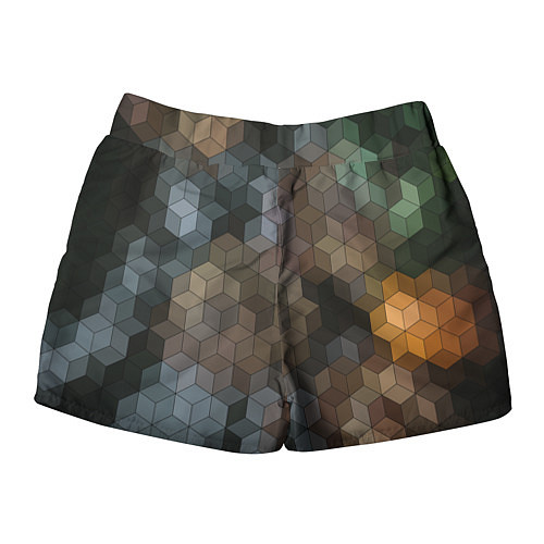 Женские шорты Геометрический 3D узор в серых и коричневых тонах / 3D-принт – фото 2