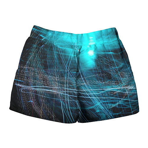 Женские шорты Неоновые волны и линии - Голубой / 3D-принт – фото 2