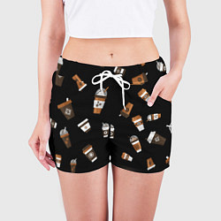 Шорты женские Кофейные стаканы, цвет: 3D-принт — фото 2