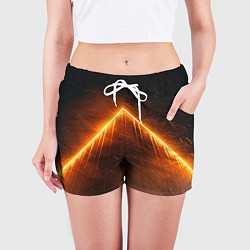 Шорты женские Неоновая крыша здания - Оранжевый, цвет: 3D-принт — фото 2