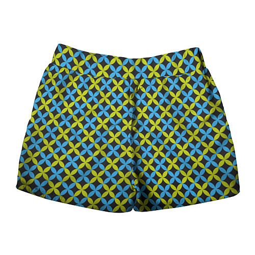 Женские шорты Зеленые и синие листочки паттерн / 3D-принт – фото 2