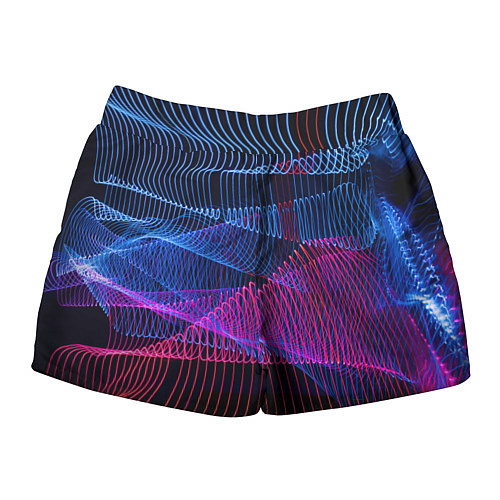 Женские шорты Неоновые электронные волнообразные линии / 3D-принт – фото 2