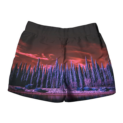 Женские шорты Абстрактный фиолетовый лес и тёмная река / 3D-принт – фото 2