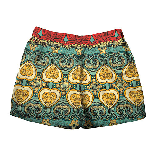 Женские шорты Золотые узоры на бирюзовом фоне / 3D-принт – фото 2