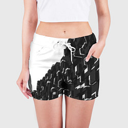 Шорты женские Кубизм Фигуры в трехмерном пространстве в черно-бе, цвет: 3D-принт — фото 2