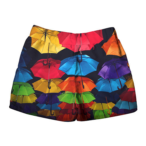 Женские шорты Разноцветные зонтики - композиция / 3D-принт – фото 2