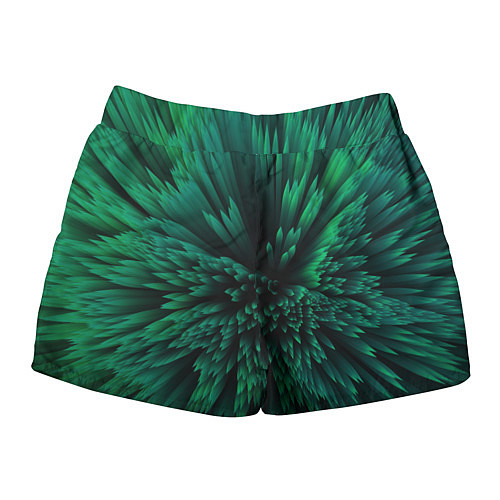 Женские шорты Объёмные острые зелёные фигуры / 3D-принт – фото 2