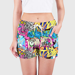 Шорты женские Велосипедист и глаз граффити, цвет: 3D-принт — фото 2